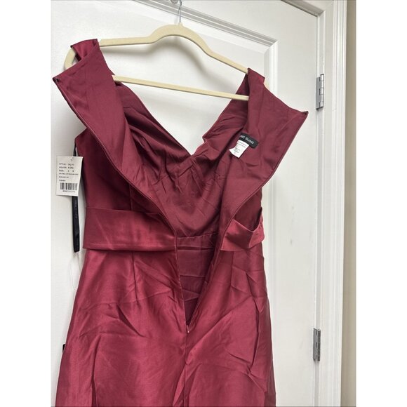Alfred Sung Size 4 Burgundy D811S Off Shoulder Satin Maxi Gown Cocktail Dress - Picture 9 of 11